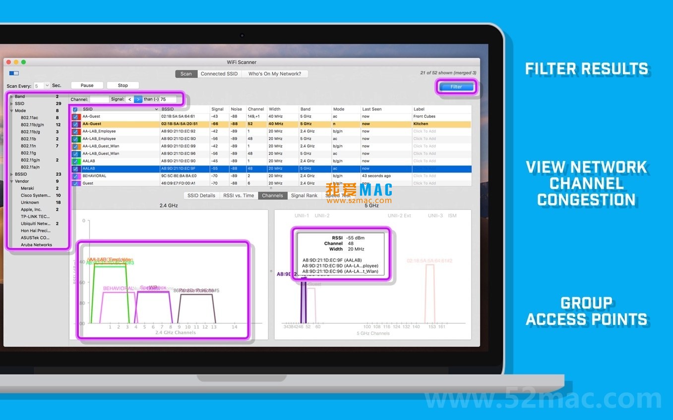 WiFi Scanner for Mac v3.0.2 无线网络扫描管理软件 破解版下载_mac版_注册机_序列号 | 爱上MAC